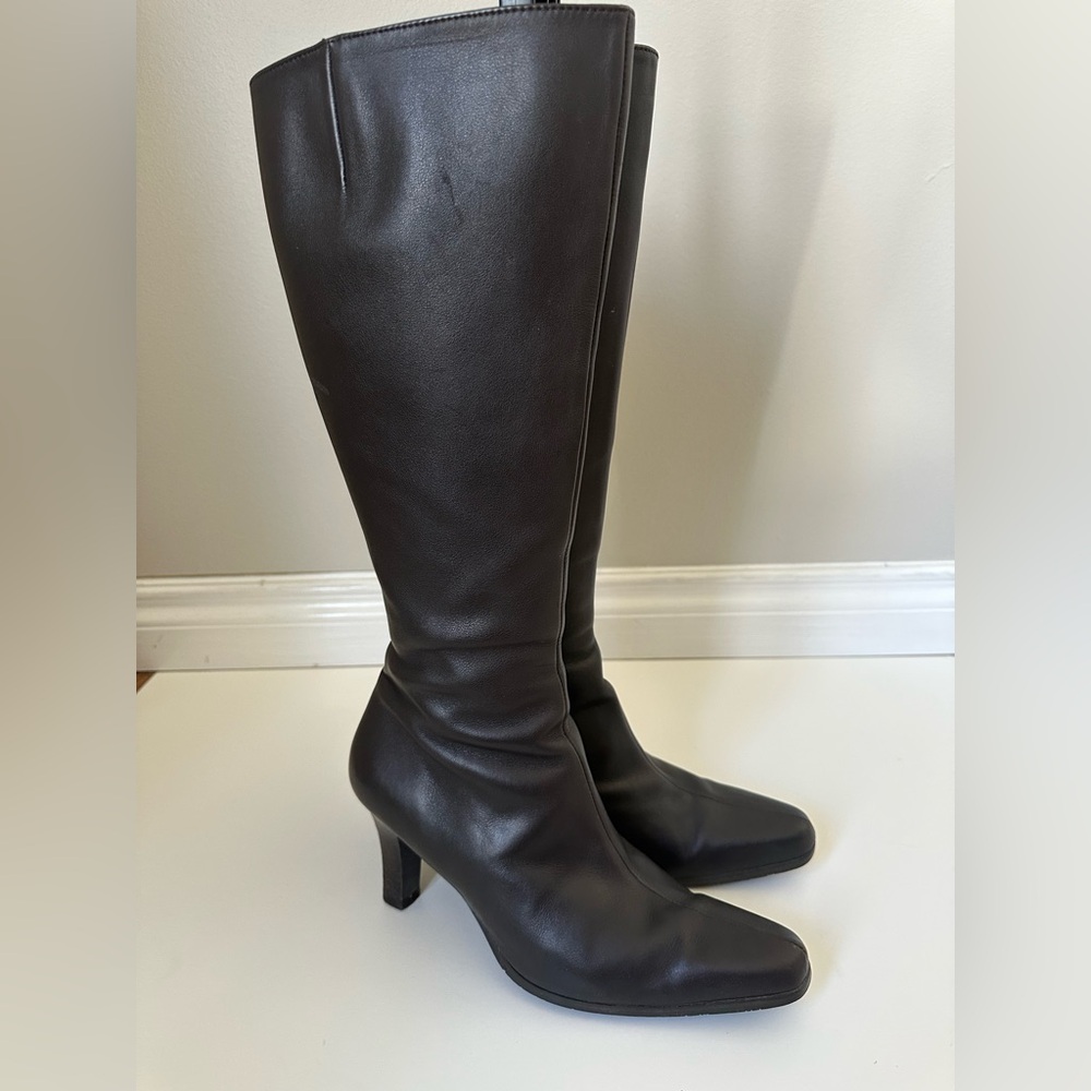 Brown leather long boots